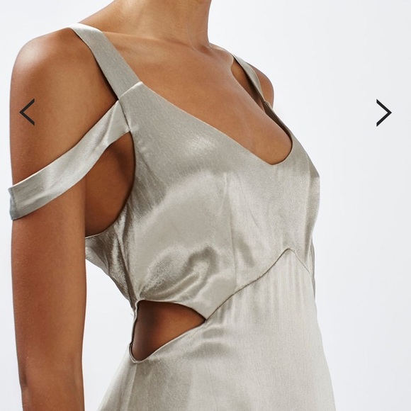 Topshop Gold Satin Midi Dress cutout petite NWOT - Picture 3 of 8